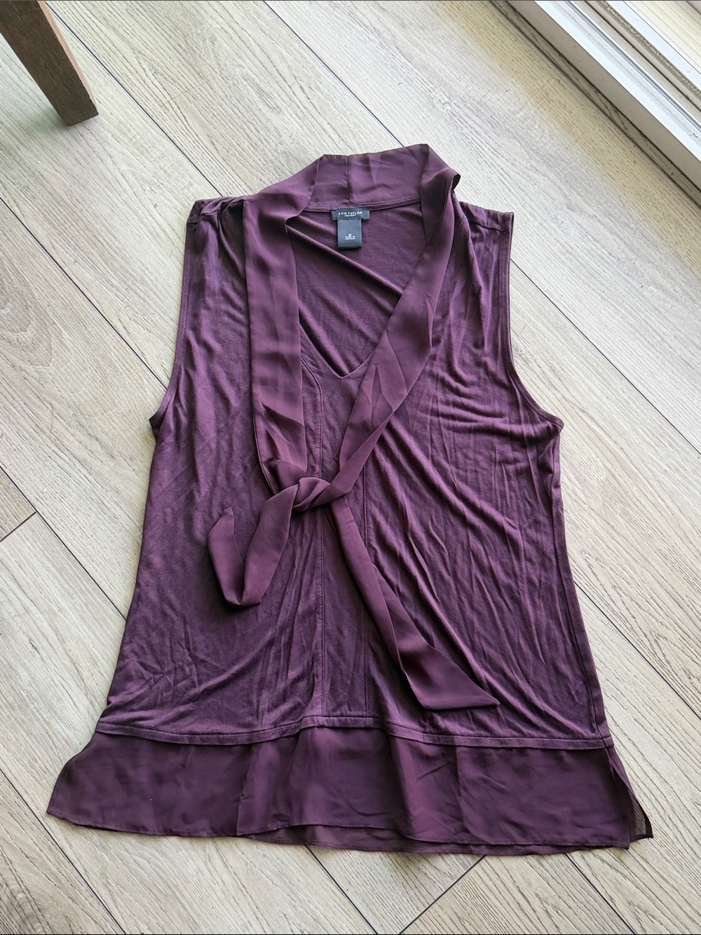 Ann Taylor Plum V-Neck Tie-Front Sleeveless Camisole